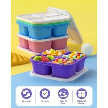 5 Pcs Bento Snack Containers, Reusable 4 Compartment Divided Food Storage Containers, Divided Lunchable Container for School, Work and Travel (5 Color)