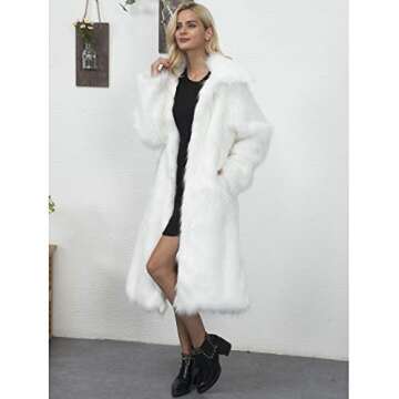 RomanticDesign Women's Long Lapel Faux fur Jacket Shaggy Coat Warm Outerwear Cardigan White US 14
