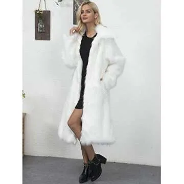 RomanticDesign Women's Long Lapel Faux fur Jacket Shaggy Coat Warm Outerwear Cardigan White US 14