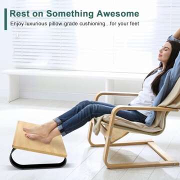 Ergonomic Under Desk Footrest - Pain Relief & Leg Support for Office, Home & Gaming (Dark wood)