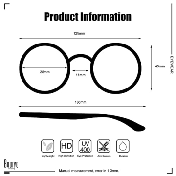 Bouryo Kids Sunglasses UV400 Protection Flexible Frame