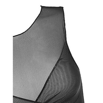 ZAFUL Women's Sleeveless Solid Bandage Sheer Mesh Wrap-tie Slinky Mini Dress(Bandage-Black, S)