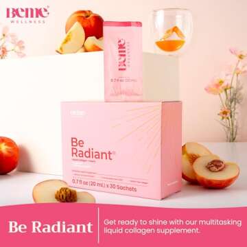 BeMe Liquid Collagen Drink, Be Radiant (Peach) - Liquid Collagen for Women & Men - Drinkable Supplem...