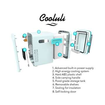 Cooluli 15L Mini Fridge for Bedroom - Car, Office Desk & College Dorm Room - 12V Portable Cooler & Warmer for Food, Drinks, Skincare, Beauty, Makeup & Cosmetics - AC/DC Small Refrigerator (Turquoise)