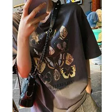 Meladyan Women’s Oversize Graphic Printed Loose Tee Short Sleeve Round Neck Loose Tshirt Tops Grey