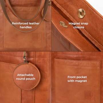 BERLINER BAGS Vintage Genuine Leather Tote Bag Seville, Handbag, Large Shopper for Women - Brown