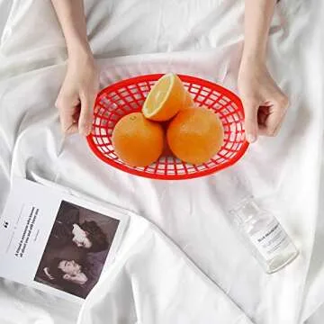 EUSOAR 9.4in x 5.9in Red Oval Plastic Food Serving Baskets, 24pcs Reusable Microwave & Dishwasher Safe, Great for Burger, Fries, Sandwiches