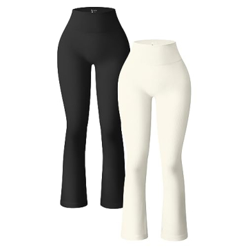 OQQ Women's Yoga Pants Ribbed Flare Leggings Comfort Style