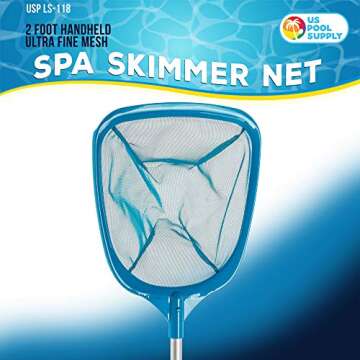 U.S. Pool Supply Professional Spa, Hot Tub, Pool Hand Leaf Skimmer Net with 12" Aluminum Pole - Deep...
