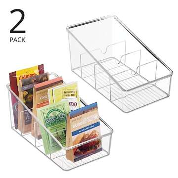 mDesign Plastic Food Packet Organizer Bin - Storage Station for Kitchen, Pantry - Holder for Spice Pouch, Dressing Mix, Sauce, Hot Chocolate, Tea, Sugar Packets, Ligne Collection, 2 Pack, Clear