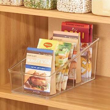 mDesign Plastic Food Packet Organizer Bin - Storage Station for Kitchen, Pantry - Holder for Spice Pouch, Dressing Mix, Sauce, Hot Chocolate, Tea, Sugar Packets, Ligne Collection, 2 Pack, Clear
