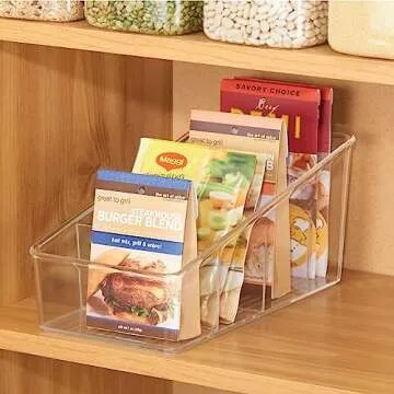 mDesign Plastic Food Packet Organizer Bin - Storage Station for Kitchen, Pantry - Holder for Spice Pouch, Dressing Mix, Sauce, Hot Chocolate, Tea, Sugar Packets, Ligne Collection, 2 Pack, Clear