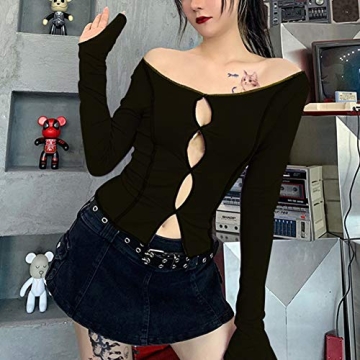 FAIMILORY Women's Patchwork E Girl Crop Top for Stylish Comfort