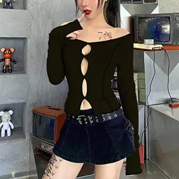 FAIMILORY Women's Patchwork E Girl Crop Top for Stylish Comfort