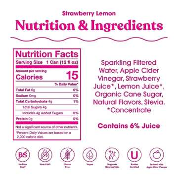 POPPI Sparkling Prebiotic Soda, Bulk 24-Pack, Strawberry Lemon & Orange, Beverages made with Apple Cider Vinegar w/Gut Health & Immunity Benefits, Low Calorie & Low Sugar Drinks, 12oz (24 Pack)