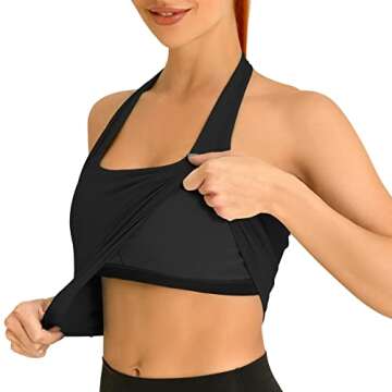 H-Quenby Halter Sports Bras for Women Backless Crop Bras Top with Built in Bra for Yoga Running Fitness Black