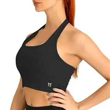 H-Quenby Halter Sports Bras for Women Backless Crop Bras Top with Built in Bra for Yoga Running Fitness Black