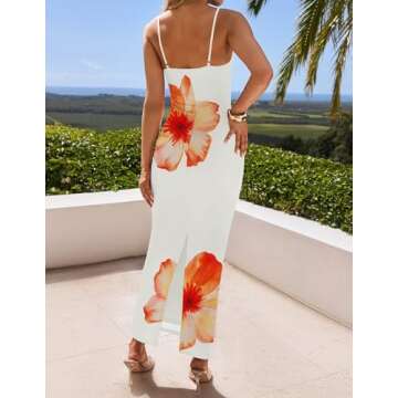 ZESICA Women’s Summer Bodycon Maxi Dresses 2025 Floral Spaghetti Strap Square Neck Sleeveless Boho Beach Long Dresses,Orange,Small