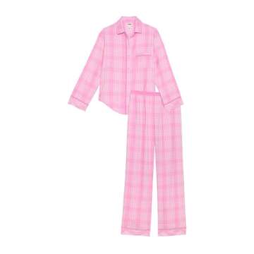 Victoria's Secret PINK Flannel Pajama Set, Long Sleeve Button Down Shirt & Pants, Sleepwear for Women, Moonstone Pink Plaid (XL)