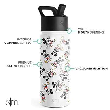 Simple Modern Disney Mickey Mouse Kids Water Bottle with Straw Lid | Reusable Insulated Stainless St...