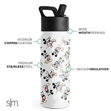 Simple Modern Disney Mickey Mouse Kids Water Bottle with Straw Lid | Reusable Insulated Stainless St...