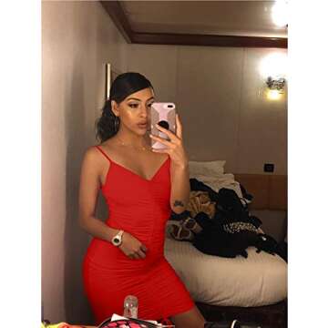 TOB Sexy Adjustable Ruched Bodycon Mini Dress Red