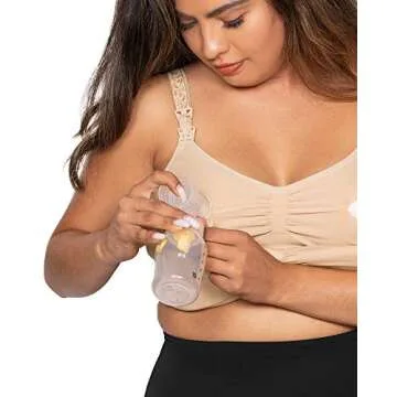 Kindred Bravely Hands Free Busty Pumping Bra (Beige, X-Large-Busty) & Organic Washable Breast Pads Bundle
