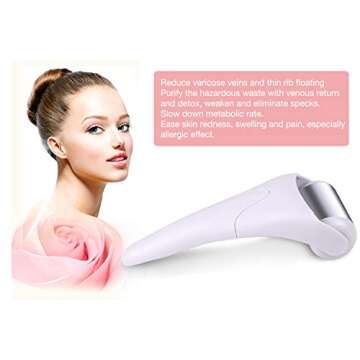 ESARORA Stainless Steel Ice Roller for Face & Eye,Puffiness,Migraine,Pain Relief and Minor Injury,Skin Care Products (White)