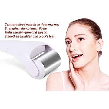 ESARORA Stainless Steel Ice Roller for Face & Eye,Puffiness,Migraine,Pain Relief and Minor Injury,Skin Care Products (White)