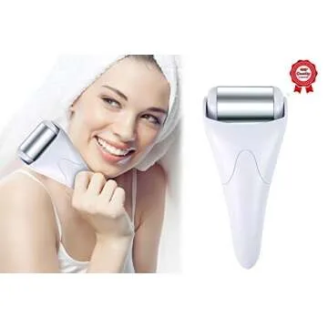 ESARORA Stainless Steel Ice Roller for Face & Eye,Puffiness,Migraine,Pain Relief and Minor Injury,Skin Care Products (White)