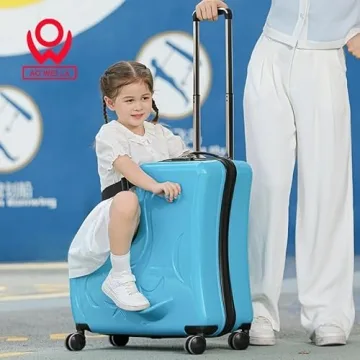 N-A AO WEI LA OW Duffel Bag for Kids Ride-On Suitcase Carry-On Luggage with Wheels (Blue, 20 Inch（suggest 1-6 years old)