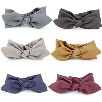 Hogoo 6 Pcs Bow Headbands for Women Cute Headband Vintage Solid Color Stretchy Hair Bands Fashion Tu...