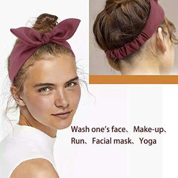Hogoo 6 Pcs Bow Headbands for Women Cute Headband Vintage Solid Color Stretchy Hair Bands Fashion Turban Fabric Headwrap Hair Accessories for Women Girls