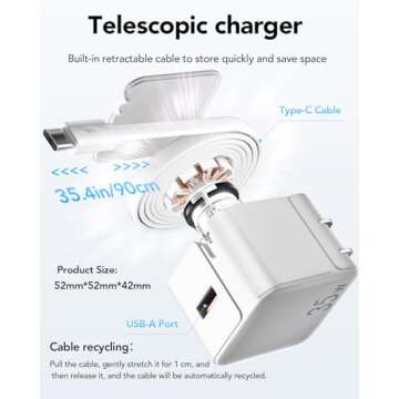 Retractable Wall Charger,35W PD Fast USB C Charger Block with Retractable Type-C Cable,Portable Char...