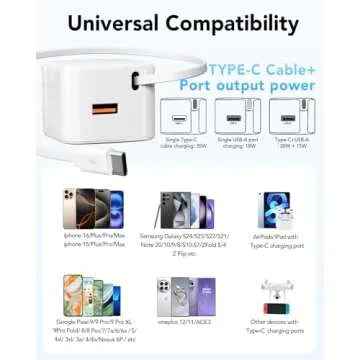 Retractable Wall Charger,35W PD Fast USB C Charger Block with Retractable Type-C Cable,Portable Charger Fast Charging Adapter with Foldable Plug for iPhone 16/15,iPad Pro 13,12.9,11 inch,Galaxy,Pixel