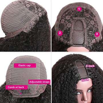 UNice Hair 10A Kinky Straight U Part Wig Human Hair for Women Brazilian Remy Human Hair Upart Wig Glueless Human Hair Beginner Friendly Wig No Glue No Sew In 150% Density Natural Color (20 inch)