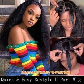 UNice Hair 10A Kinky Straight U Part Wig Human Hair for Women Brazilian Remy Human Hair Upart Wig Glueless Human Hair Beginner Friendly Wig No Glue No Sew In 150% Density Natural Color (20 inch)