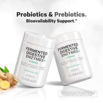 Codeage Fermented Digestive Enzymes Supplement 3-Month Supply - 14 Digestive Enzymes, Probiotics, Prebiotics, Fermented Botanicals, Plant-Based Multi Pancreatic Enzymes - 1 Capsule a Day - 90 Capsules