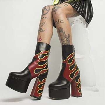 AOSPHIRAYLIAN Womens Ankle Boots Side Zipper Chunky High Heel Go Go Platform Boots