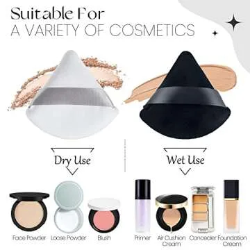 MOTZU 6 Pieces Powder Puff for Face Powder, Triangle Makeup Puff, Cotton Velour Triangle Face Puffs for Setting, Contouring, Under Eyes, and Corners, 2.76-inch Normal Size, with Strap, Beauty Tool