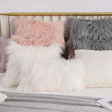 LANANAS Luxury Soft Plush Faux Fur Throw Pillow Covers for Couch Decorative Mongolian Fur Throw Pillow Covers (12''X20'', Off-White)