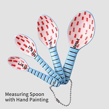 Ceramic Measuring Spoons Set of 4 for Cooking and Baking Dry and Liquid Ingredients Blue+Red