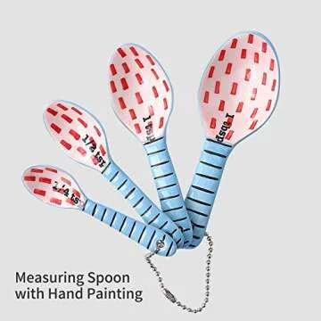 Ceramic Measuring Spoons Set of 4 for Cooking and Baking Dry and Liquid Ingredients Blue+Red