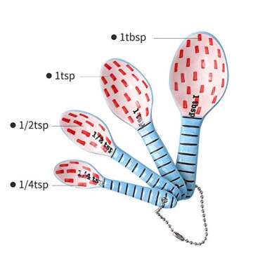 Ceramic Measuring Spoons Set of 4 for Cooking and Baking Dry and Liquid Ingredients Blue+Red