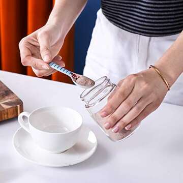 Ceramic Measuring Spoons Set of 4 for Cooking and Baking Dry and Liquid Ingredients Blue+Red