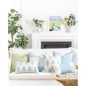 Hofdeco Premium Coastal Patio Indoor Outdoor Throw Pillow Cover Only, 18"x18" Water Repellent for Backyard, Couch, Baby Blue Green Floral with Piping