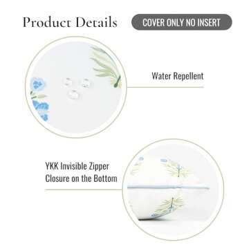 Hofdeco Premium Coastal Patio Indoor Outdoor Throw Pillow Cover Only, 18"x18" Water Repellent for Backyard, Couch, Baby Blue Green Floral with Piping