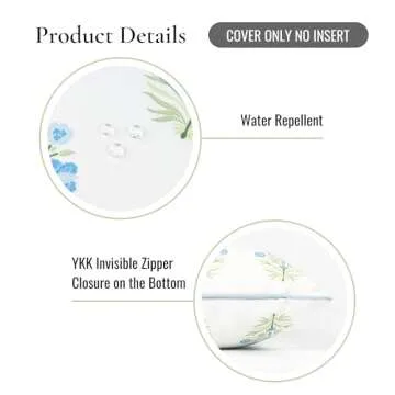 Hofdeco Premium Coastal Patio Indoor Outdoor Throw Pillow Cover Only, 18"x18" Water Repellent for Backyard, Couch, Baby Blue Green Floral with Piping