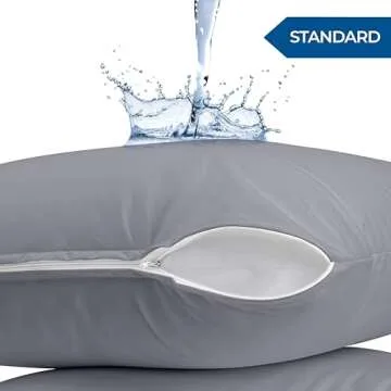 Utopia Bedding Waterproof Pillow Protectors Zippered (2 Pack, Grey) Standard Size, Zippered Pillowca...