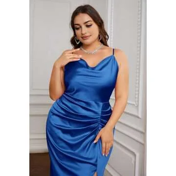 KIMCURVY Satin Maxi Dresses Plus Size Wedding Guest Dresses Cocktail Curvy Dresses Royal Blue 20W
